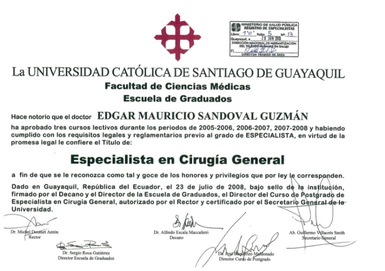 Especialización en Cirugía General Universidad Católica de Santiago de Guayaquil